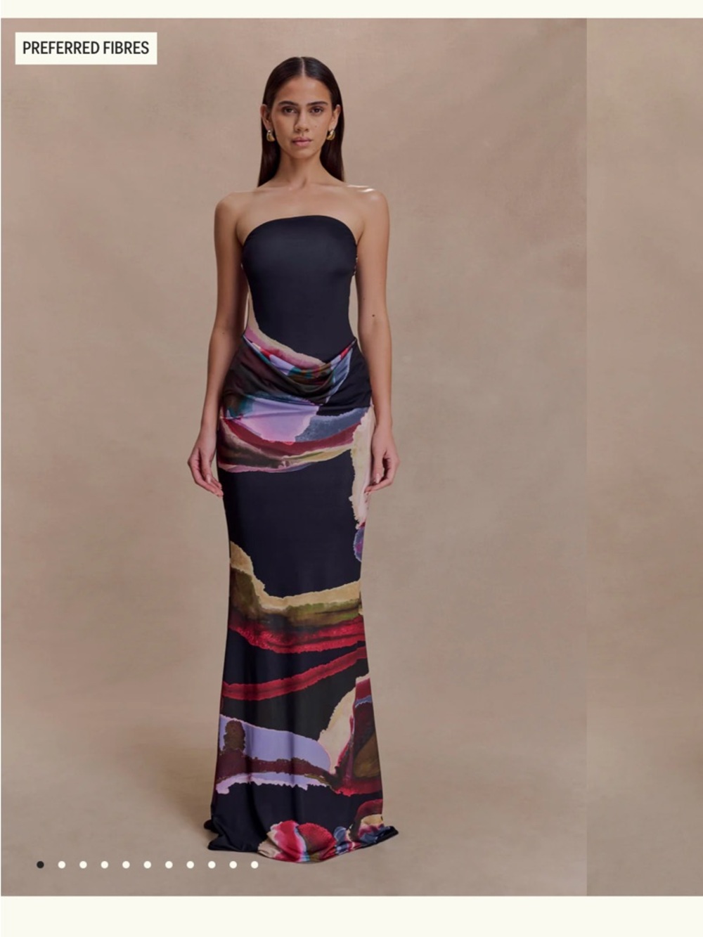 Meshki Madison Strapless Black Gown with Multicolor Abstract Print
